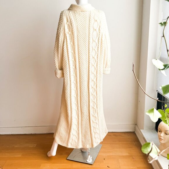 Vintage Ivory Maxi Chunky Cable Knit Sweater Coat XL - Picture 7 of 7